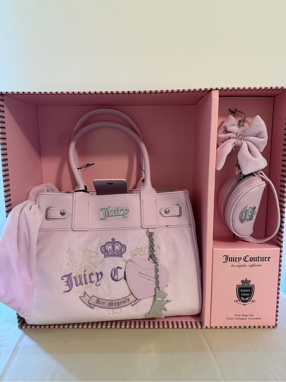 Juicy Couture Light Pink Velour Tote Bag Set with Coin Pouch